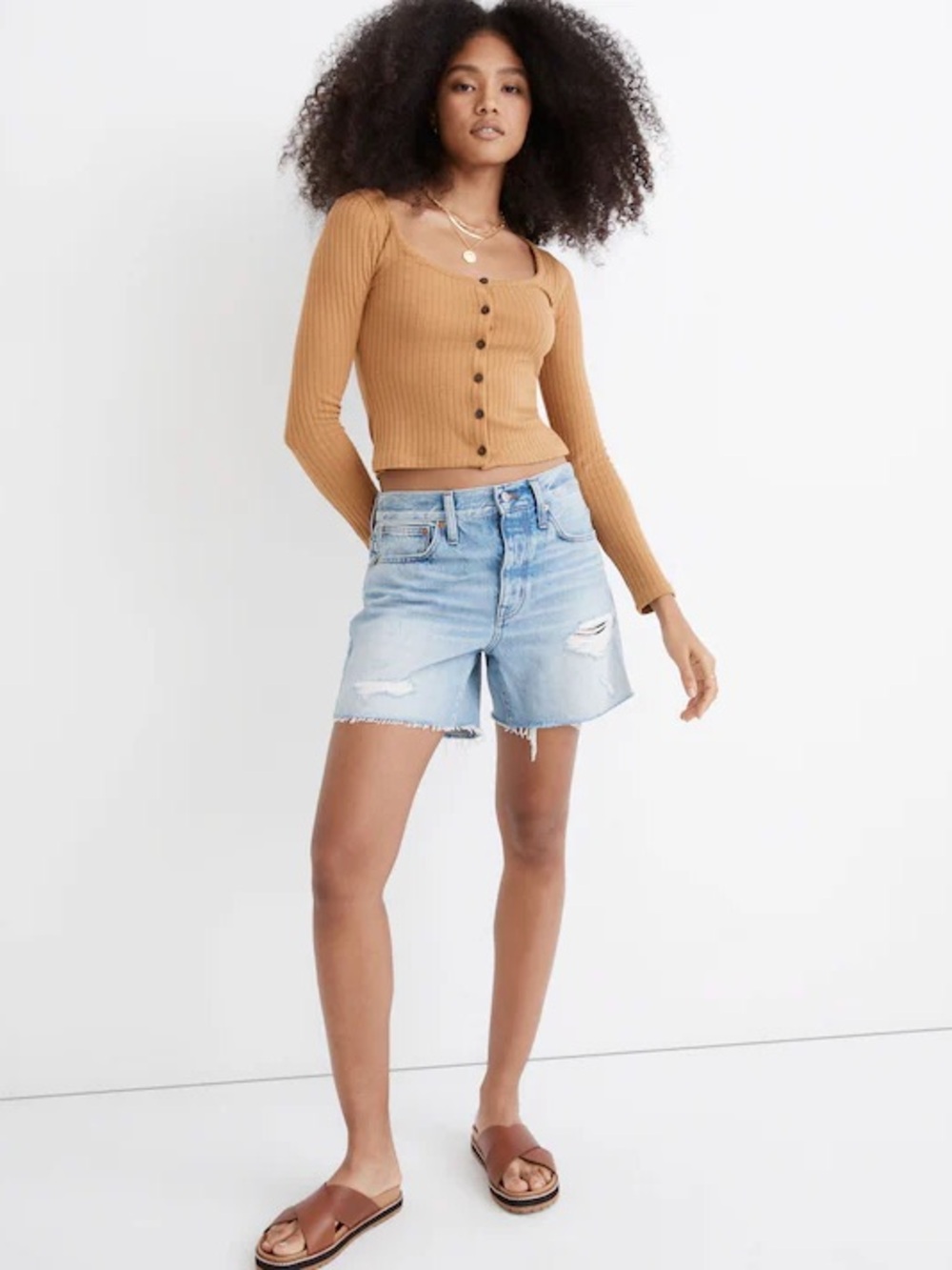 Madewell Relaxed Mid-Length Denim Shorts in Steenwick Wash: Ripped Edition